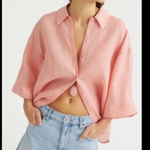 Zara Blush Barbie Pink Cropped Button Down Shirt Plus Size XXL NWT